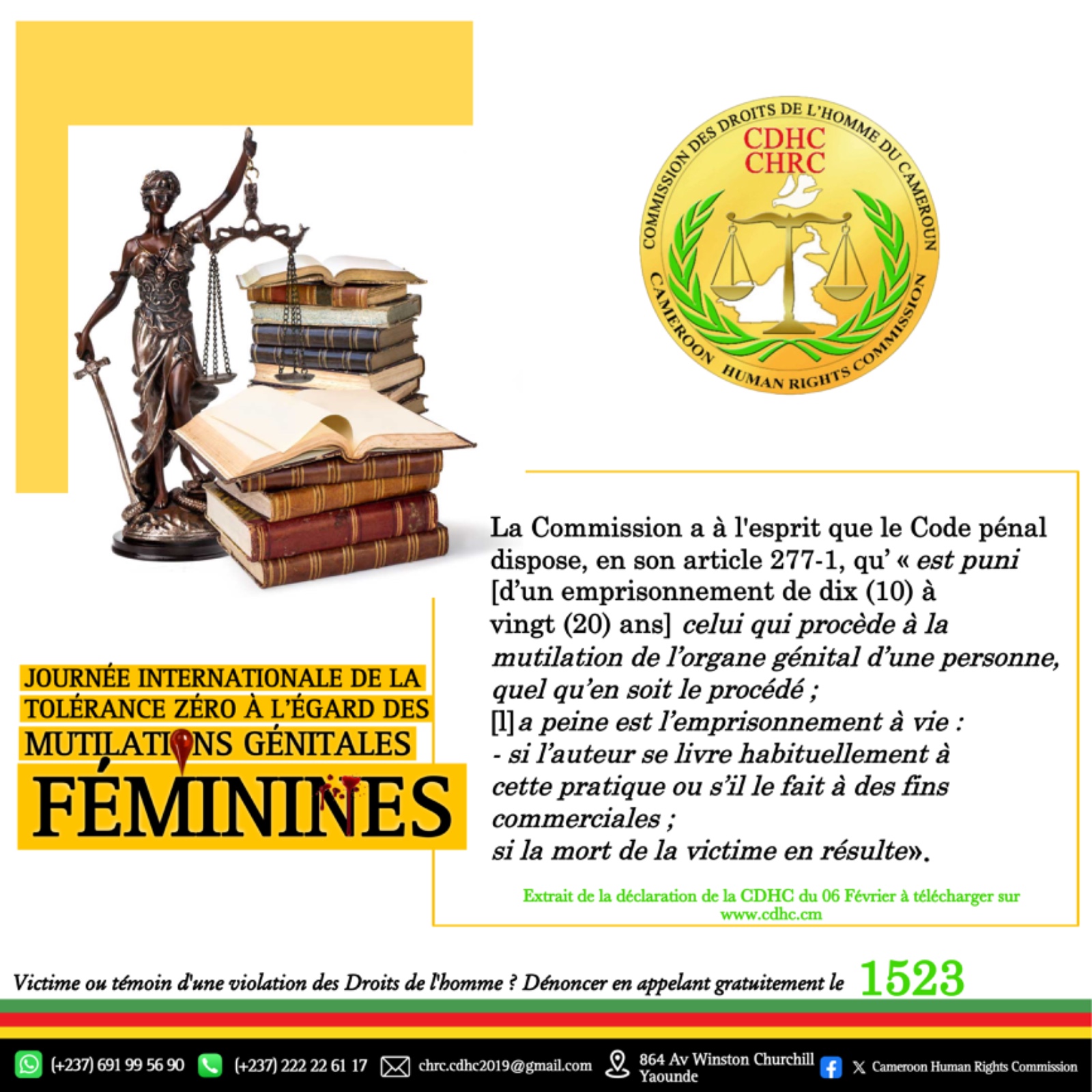 Journée Internationale de Tolérance zéro  des mutilations Génitales féminines: La CDHC se prononce