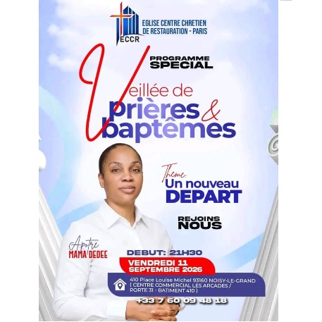 Grande veillée de prières et de baptêmes ECCR-PARIS ce 11 septembre 2026